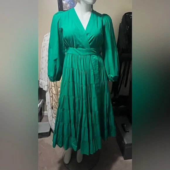 Gibson Latimer Emerald Green Long Sleeve Dress - Picture 1 of 4